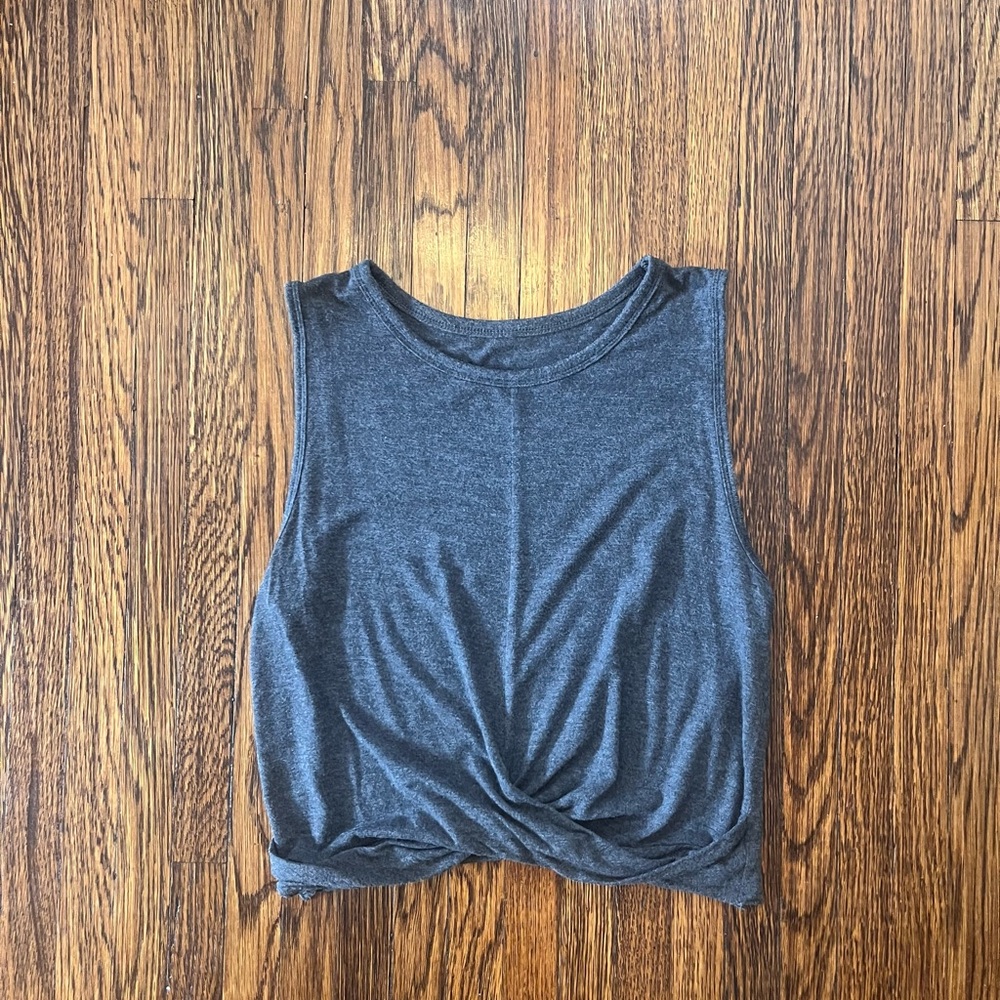 Gray Sleeveless Tie Front Muscle Tee